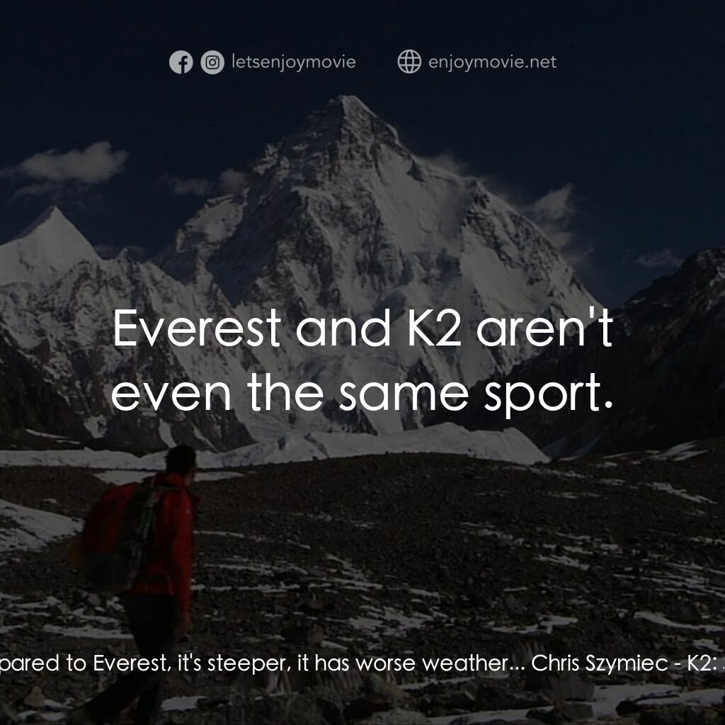 《K2：喜馬拉雅山的警報》經典台詞：Fabrizio Zangrilli:  Compared to Everest, it's ...