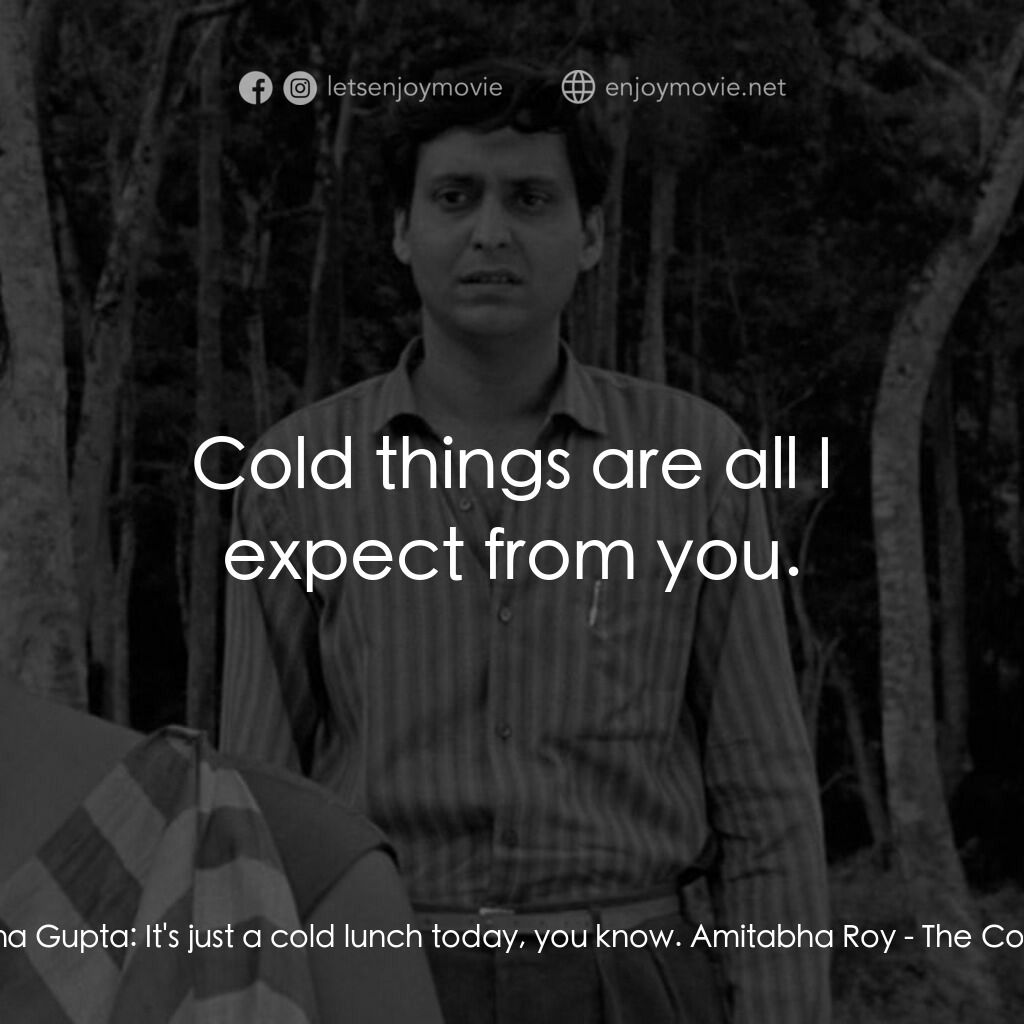 無膽情人電影對白：Karuna Gupta:  It's just a cold lunch today, you know. Amitabha Roy:  Cold things
