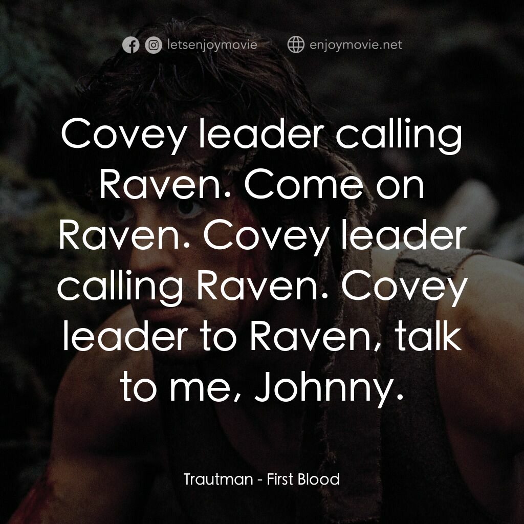 第一滴血電影對白：Trautman:  Covey leader calling Raven. Come on Raven. Covey leader calling Raven.