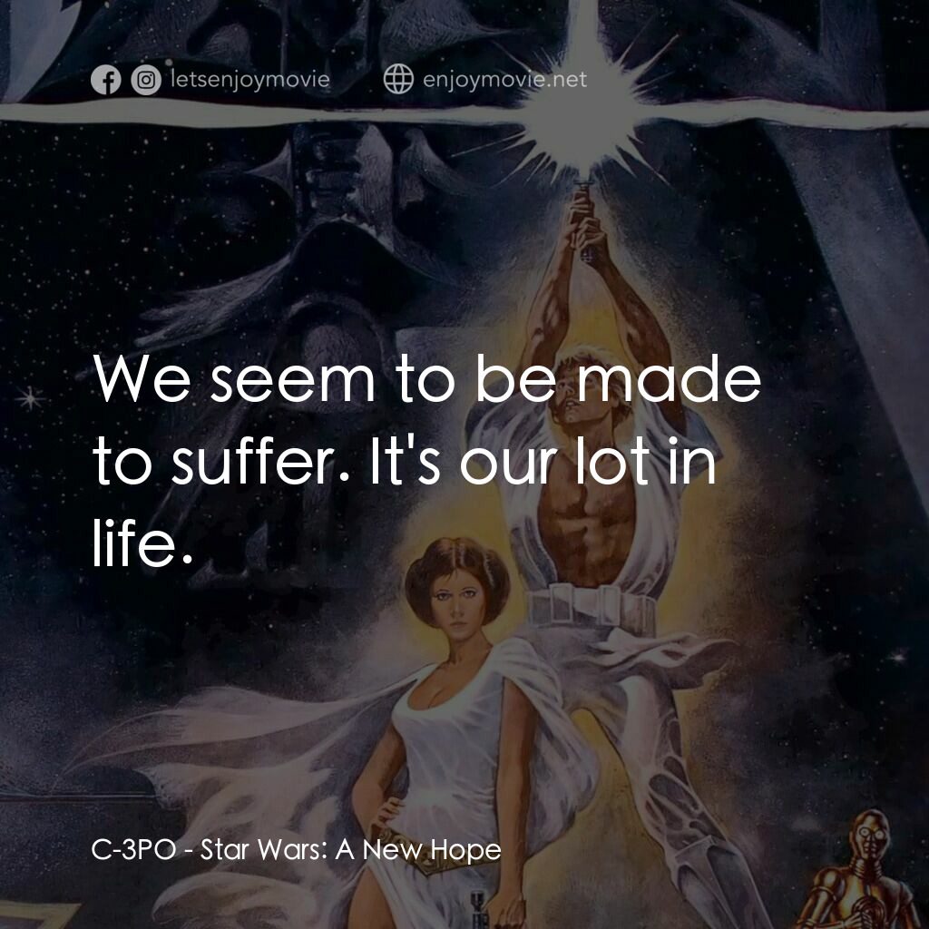 星球大戰四部曲：新的希望電影對白：C-3PO:  We seem to be made to suffer. It's our lot in life.