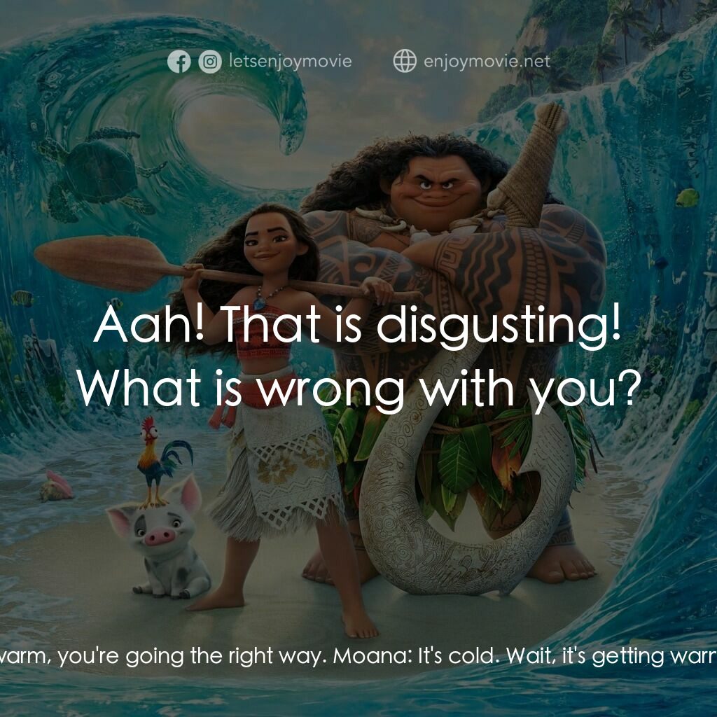 魔海奇緣電影對白：Maui:  If the current's warm, you're going the right way. Moana:  It's cold. Wait