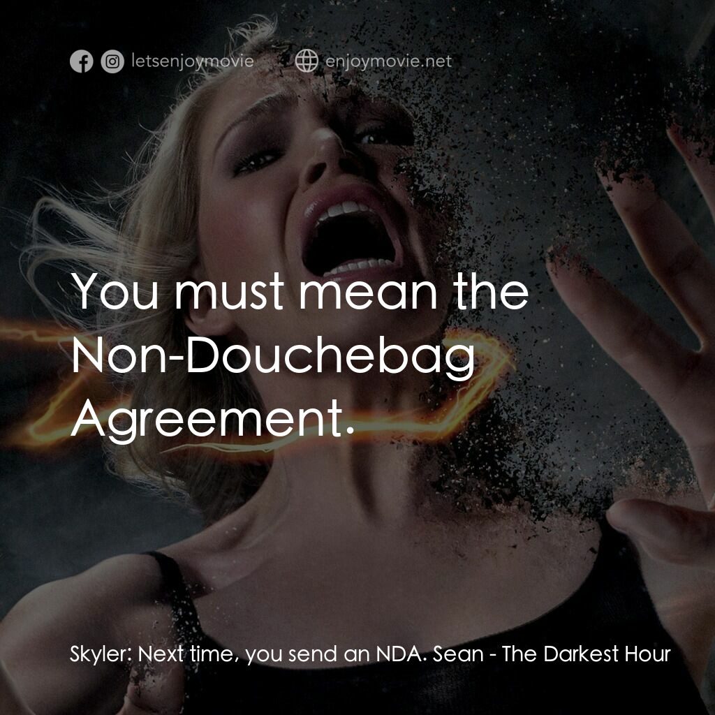 黑暗時刻電影對白：Skyler:  Next time, you send an NDA. Sean:  You must mean the Non-Douchebag Agree