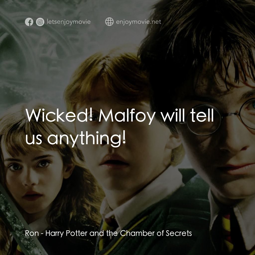 哈利波特：消失的密室電影對白：Ron: Wicked! Malfoy will tell us anything!