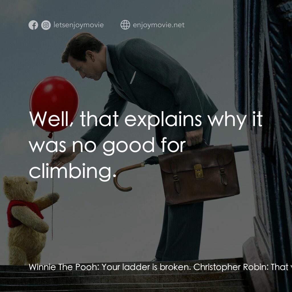 維尼與我電影對白：Winnie The Pooh:  Your ladder is broken. Christopher Robin:  That was a shelf. Wi