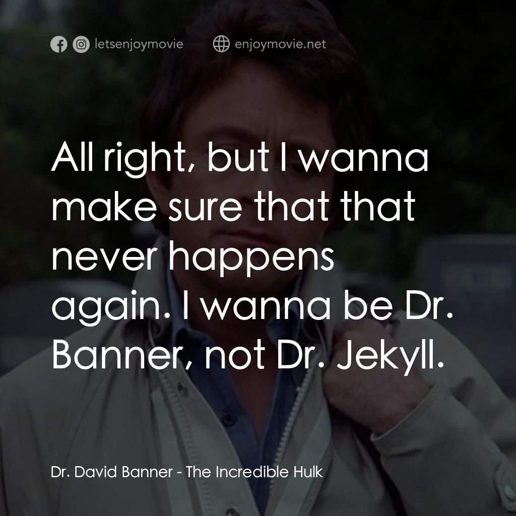浩克：英雄將起電影對白：Dr. David Banner: All right, but I wanna make sure that that never happens again.