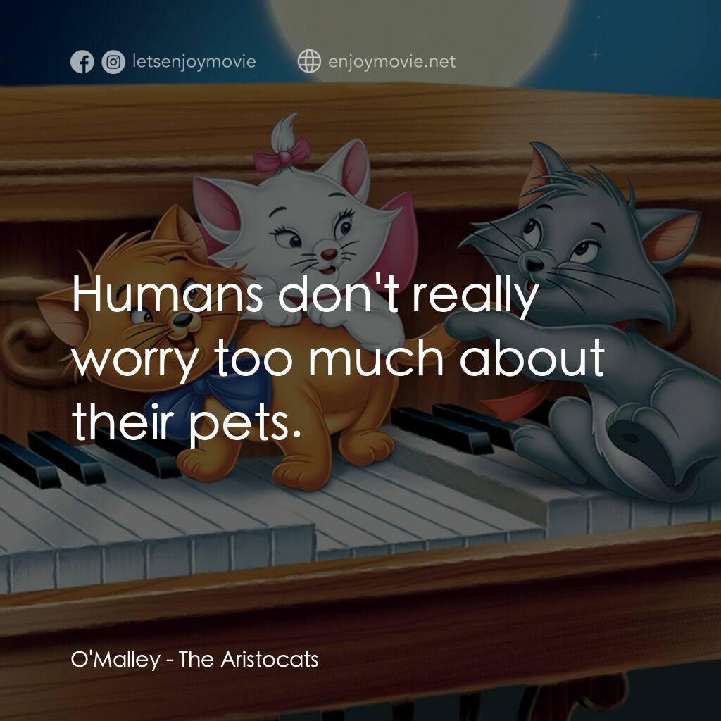 富貴貓電影對白：O'Malley:  Humans don't really worry too much about their pets.
