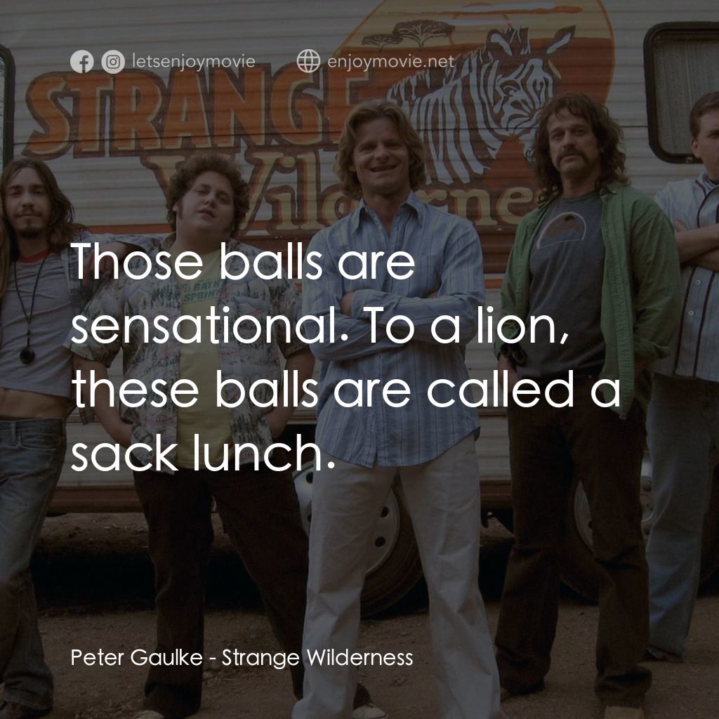 陌生荒漠電影對白：Peter Gaulke: Those balls are sensational. To a lion, these balls are called a sa