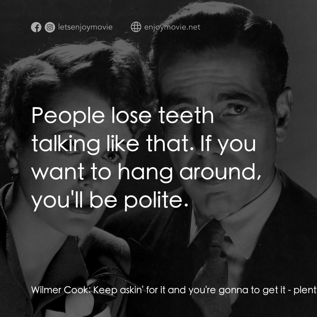 群雄奪寶鷹電影對白：Wilmer Cook:  Keep askin' for it and you're gonna to get it - plenty. I told you 