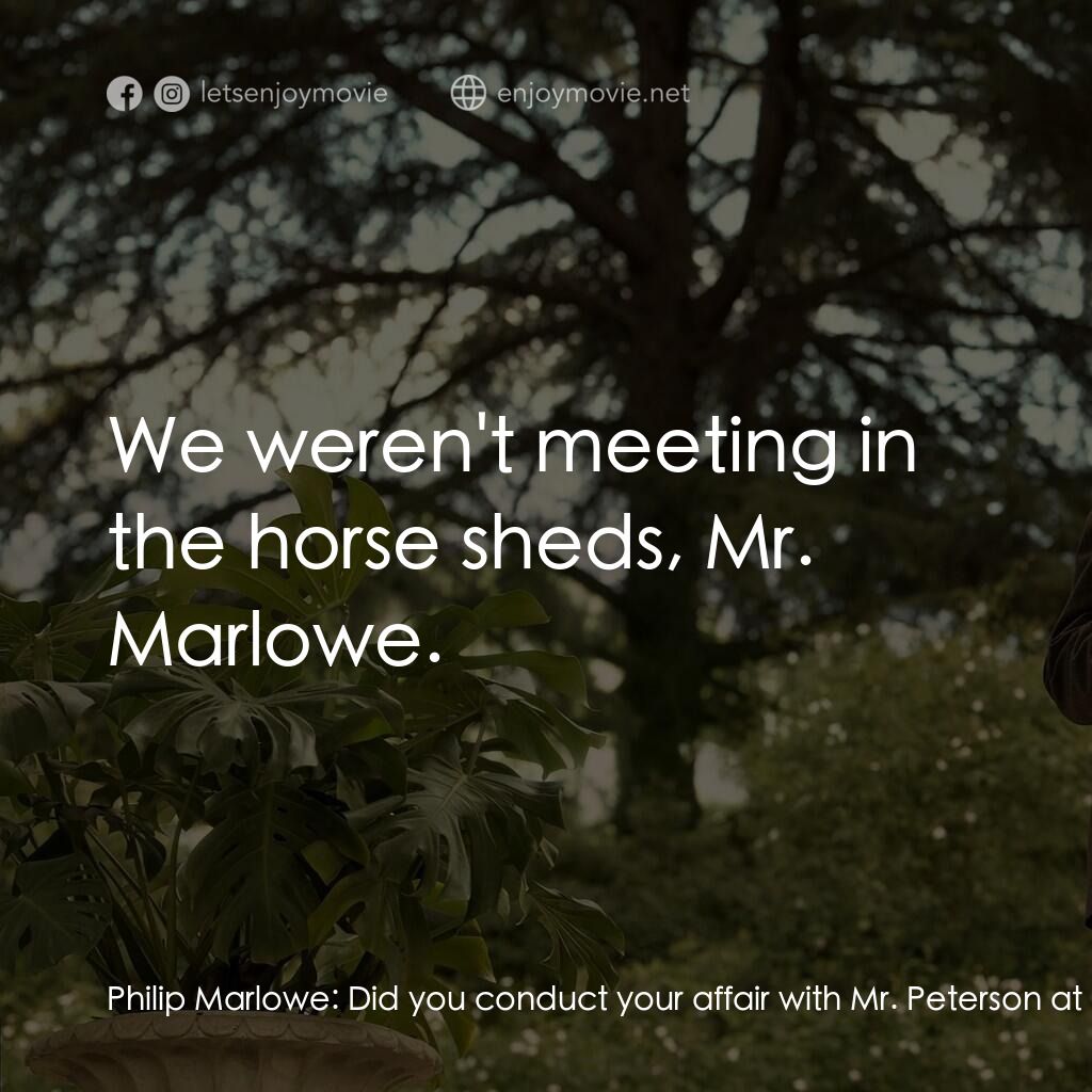 馬羅電影對白：Philip Marlowe:  Did you conduct your affair with Mr. Peterson at the club? Clare