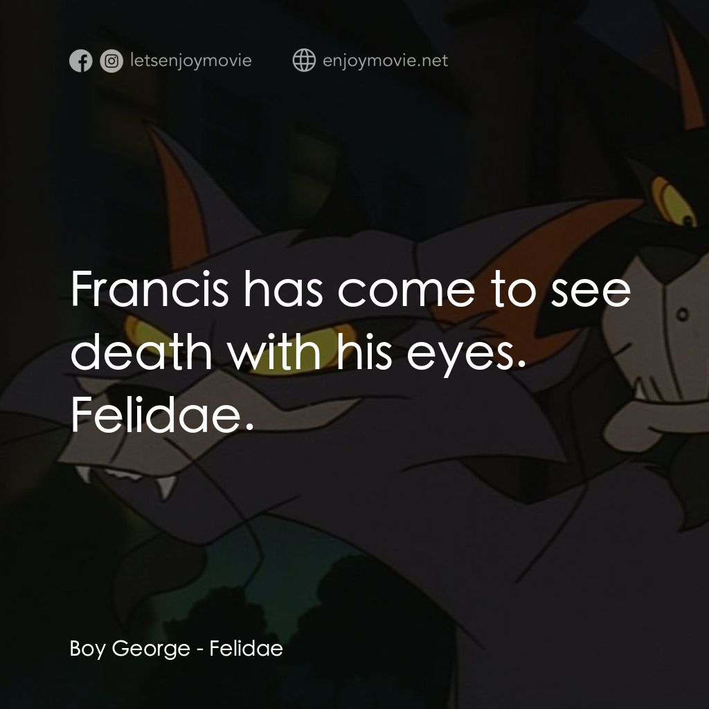 怪貓費力德電影對白：Boy George: Francis has come to see death with his eyes. Felidae.
