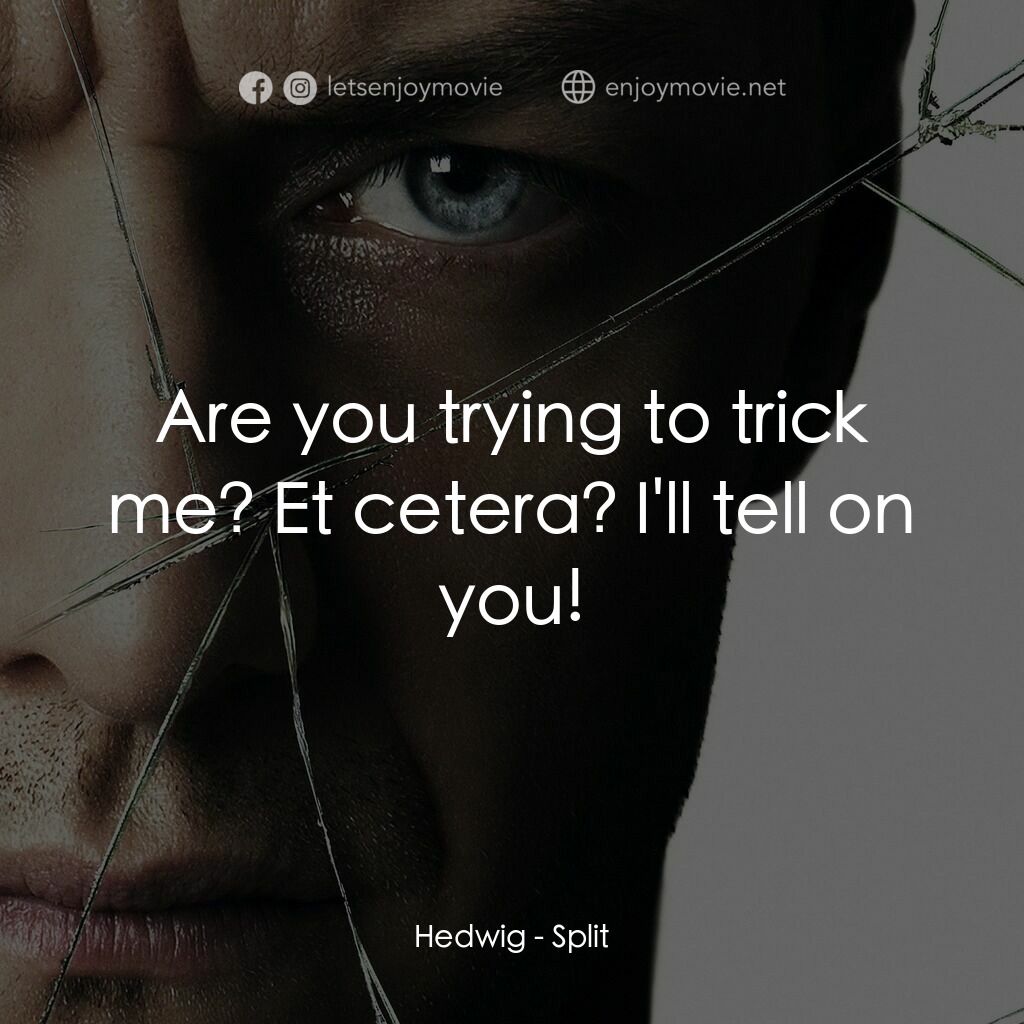 分裂電影對白：Hedwig:  Are you trying to trick me? Et cetera? I'll tell on you!