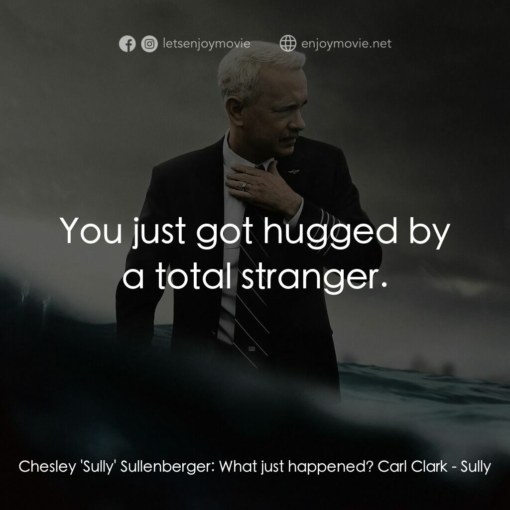 薩利機長：哈德遜奇蹟電影對白：Chesley 'Sully' Sullenberger:  What just happened? Carl Clark:  You just got hugg