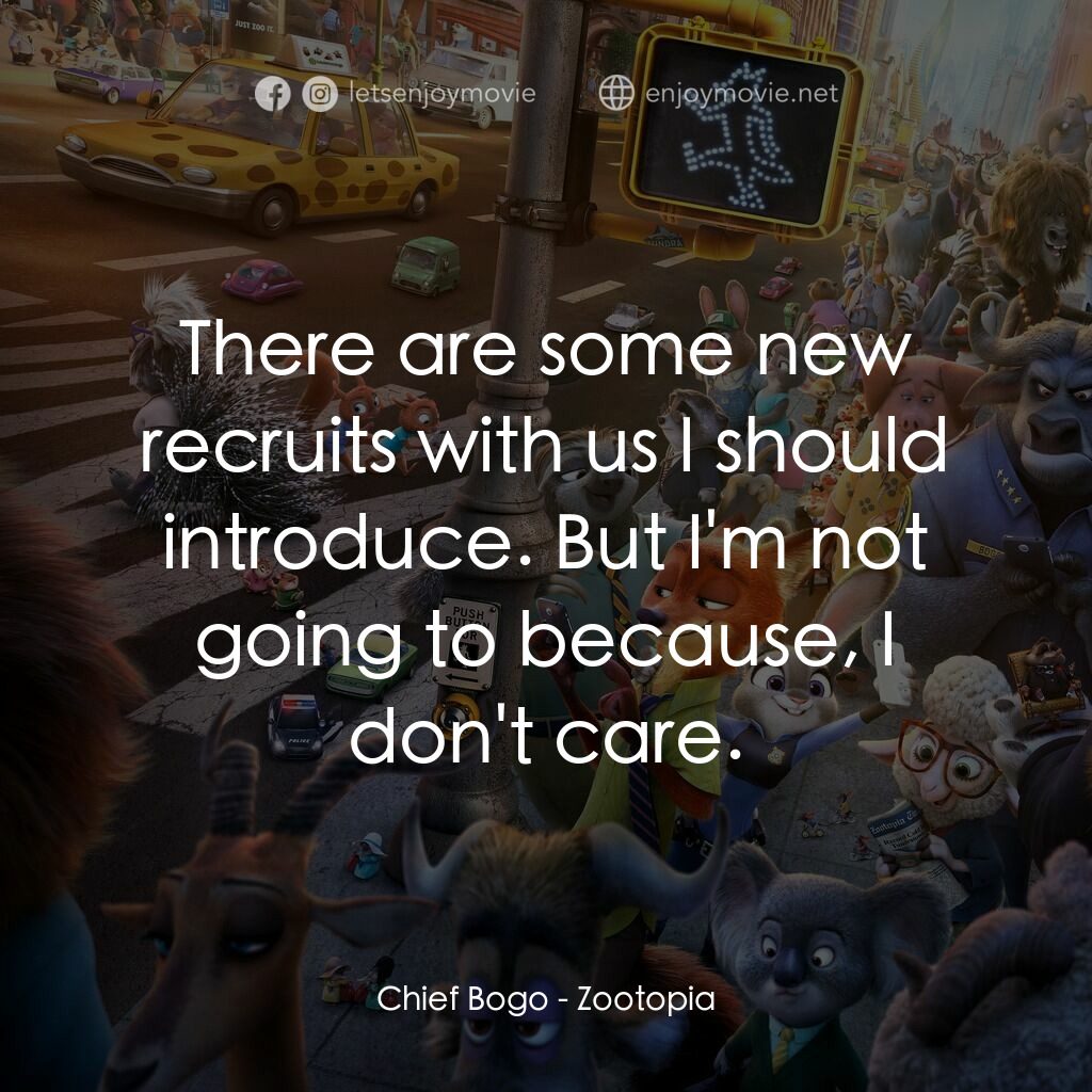 優獸大都會電影對白：Chief Bogo:  There are some new recruits with us I should introduce. But I'm not 