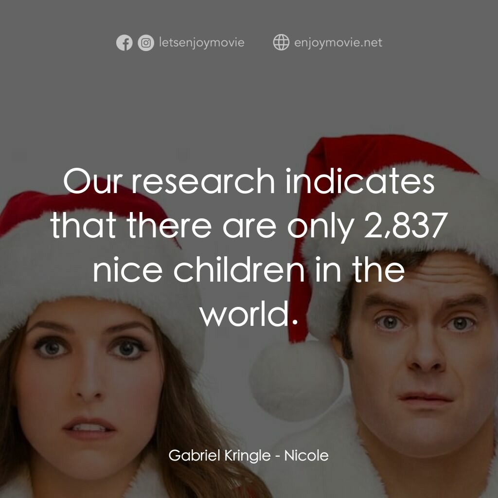 聖誕家族電影對白：Gabriel Kringle:  Our research indicates that there are only 2,837 nice children 