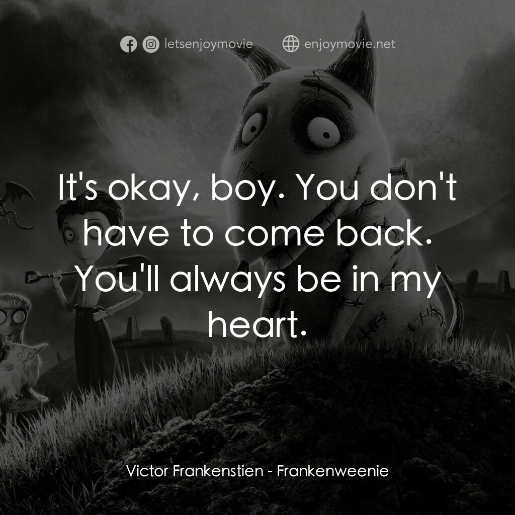 科學怪犬電影對白：Victor Frankenstien:  It's okay, boy. You don't have to come back. You'll always 