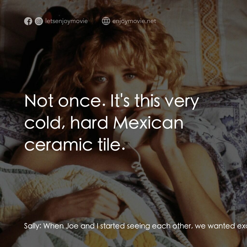 90男歡女愛電影對白：Sally:  When Joe and I started seeing each other, we wanted exactly the same thin