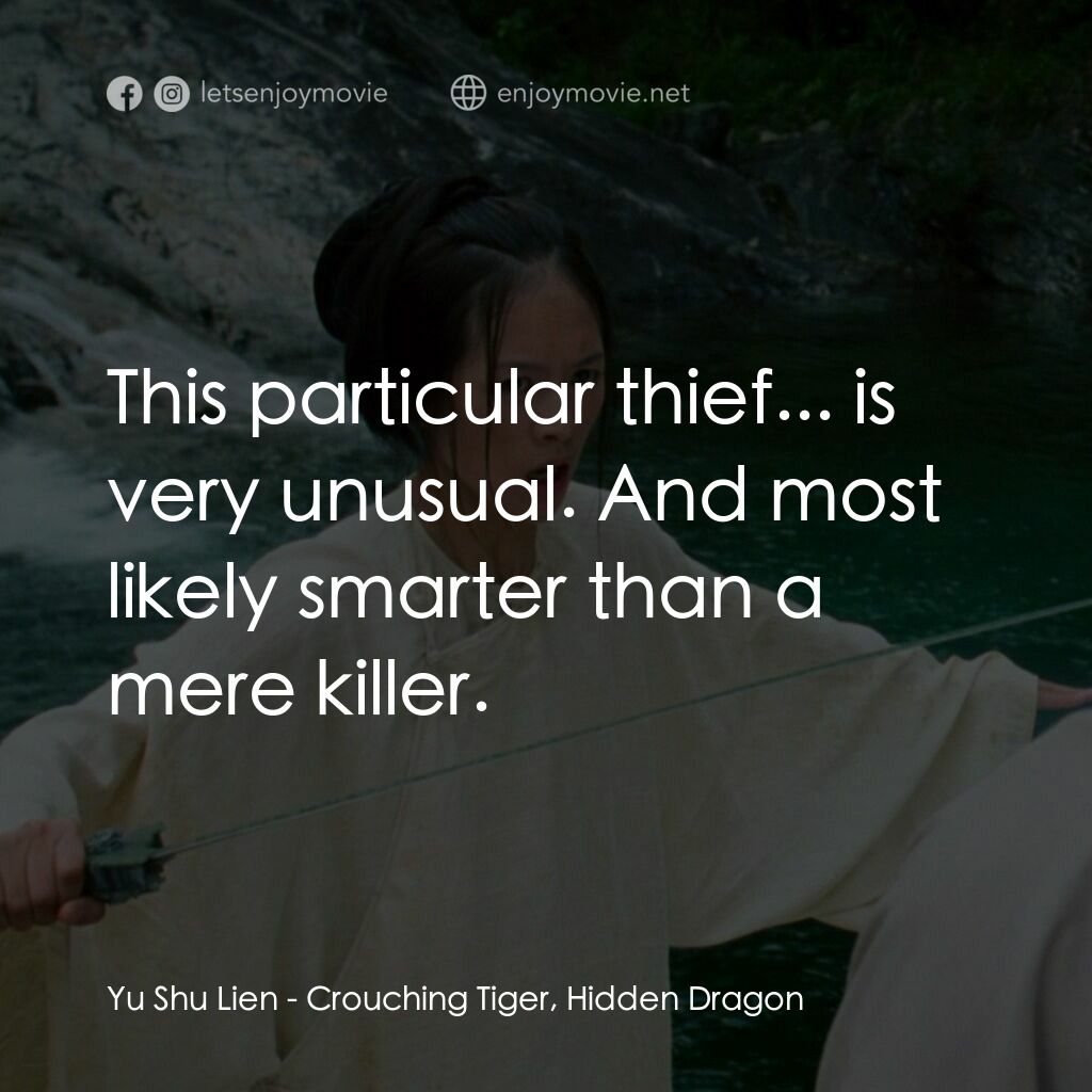 臥虎藏龍電影對白：Yu Shu Lien:  This particular thief... is very unusual. And most likely smarter t