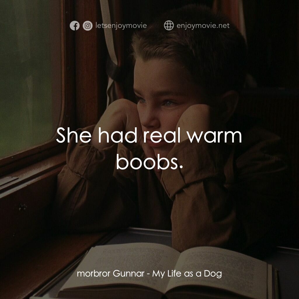《狗臉的歲月》經典台詞：morbror Gunnar:  She had real warm boobs.