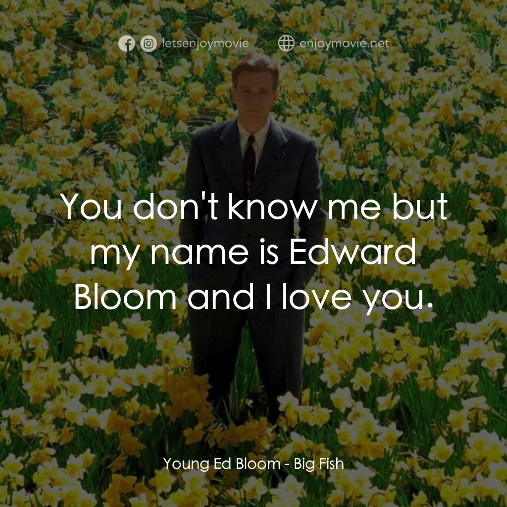 大智若魚電影對白：Young Ed Bloom:  You don't know me but my name is Edward Bloom and I love you.