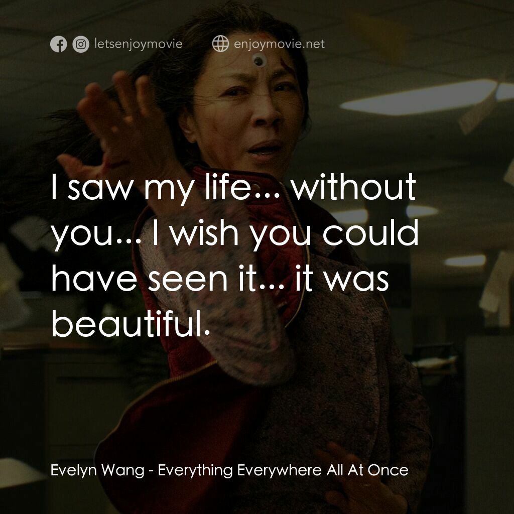 媽的多重宇宙電影對白：Evelyn Wang:  I saw my life... without you... I wish you could have seen it... it