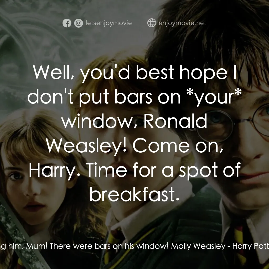 哈利波特：消失的密室電影對白：Ron Weasley:  They were starving him, Mum! There were bars on his window! Molly W