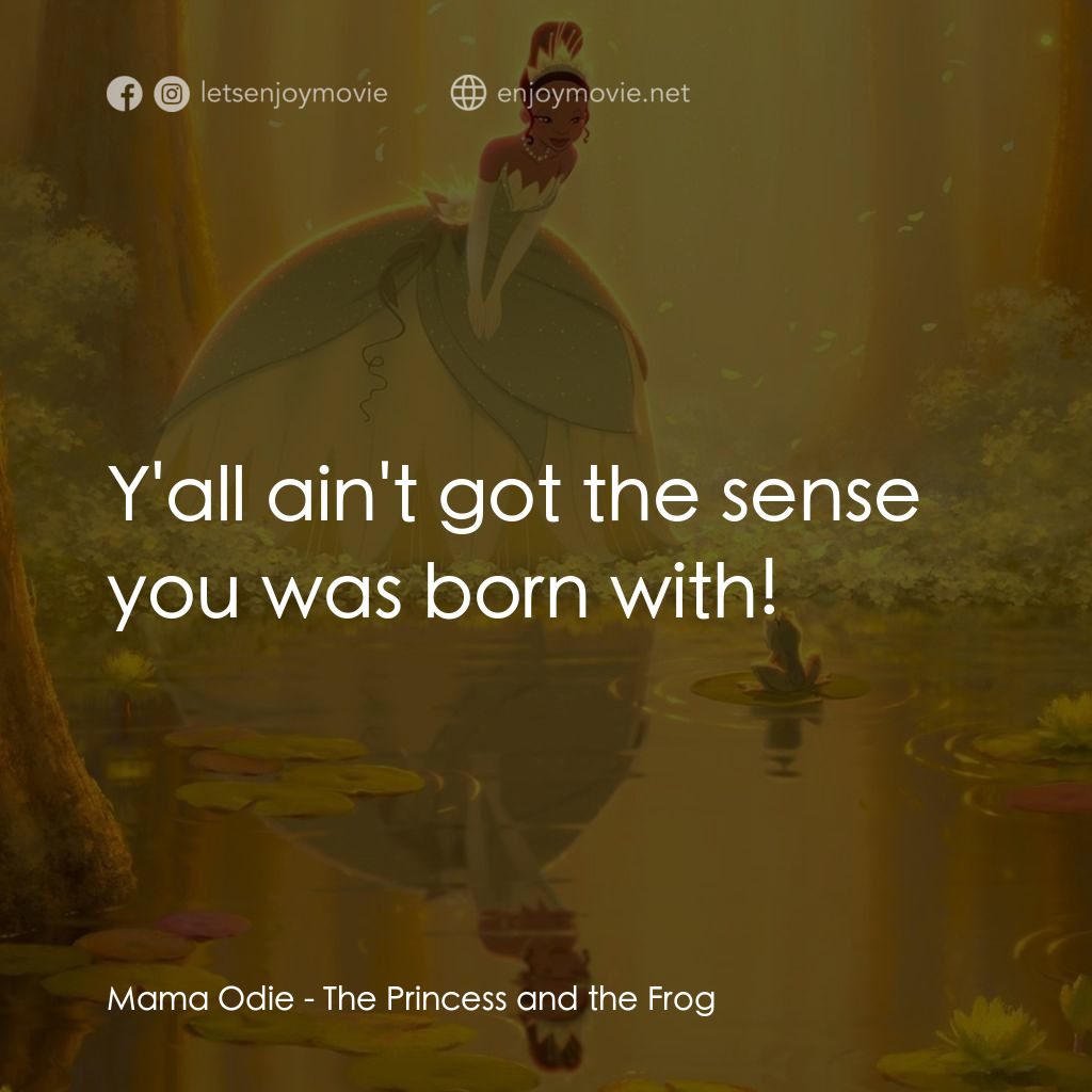 公主與青蛙電影對白：Mama Odie: Y'all ain't got the sense you was born with!