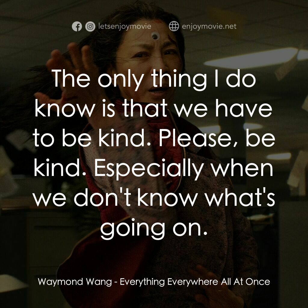 媽的多重宇宙電影對白：Waymond Wang:  The only thing I do know is that we have to be kind. Please, be ki