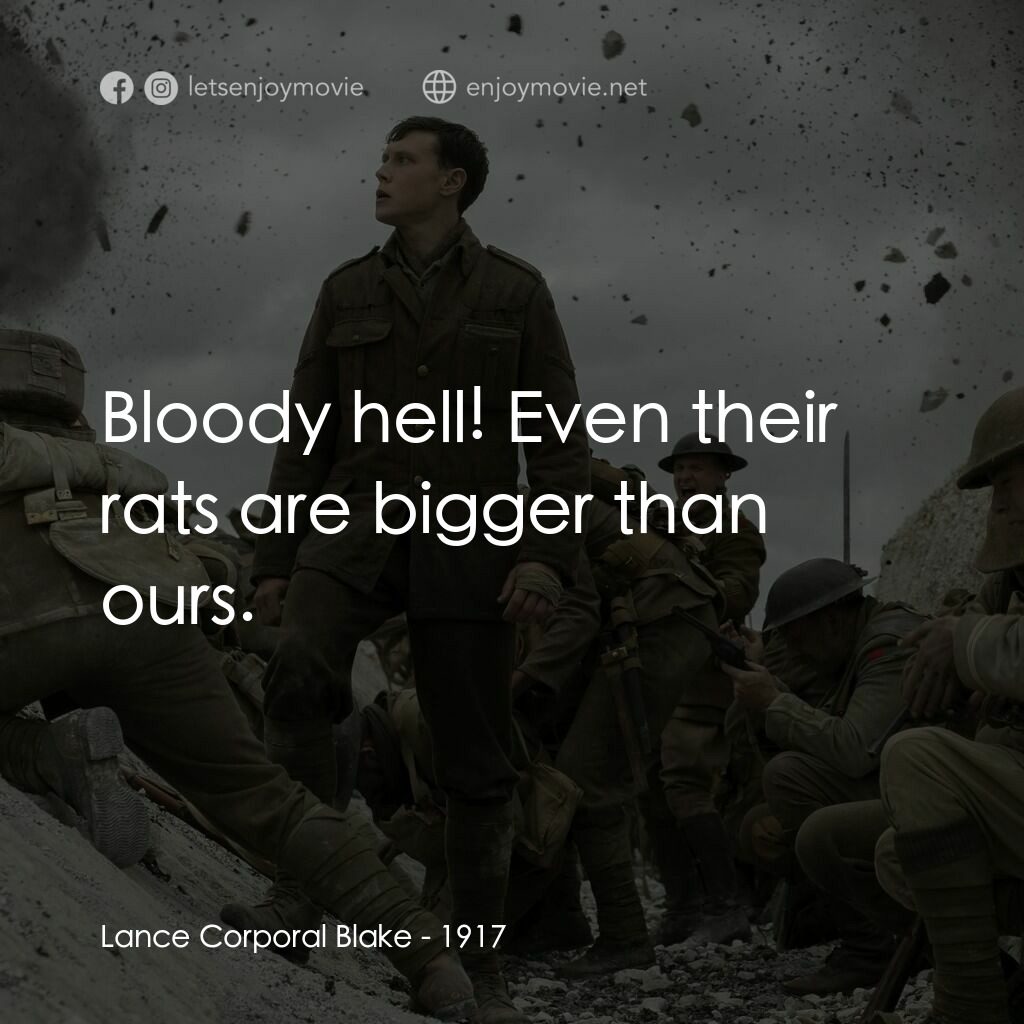 1917：逆戰救兵電影對白：Lance Corporal Blake:  Bloody hell! Even their rats are bigger than ours.