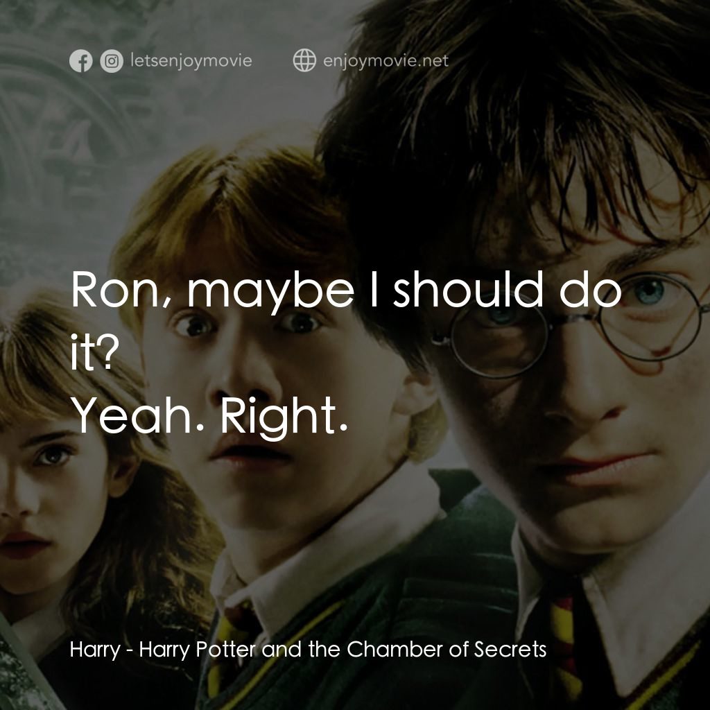哈利波特：消失的密室電影對白：Harry: Ron, maybe I should do it?
Yeah. Right.
