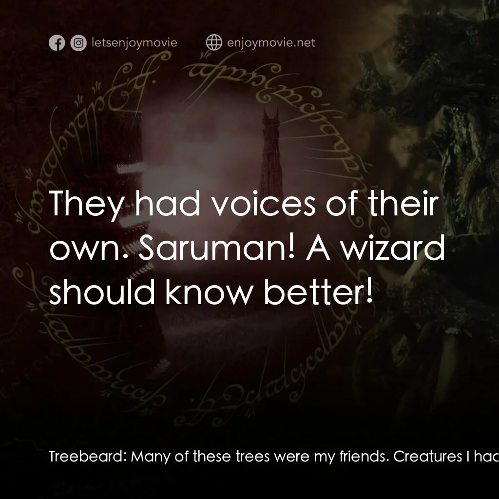 《魔戒二部曲：雙城奇謀》經典台詞：Treebeard:  Many of these trees were my friends. C ...