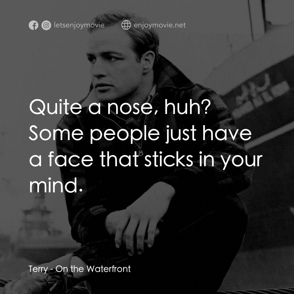 碼頭風雲電影對白：Terry:  Quite a nose, huh? Some people just have a face that sticks in your mind.
