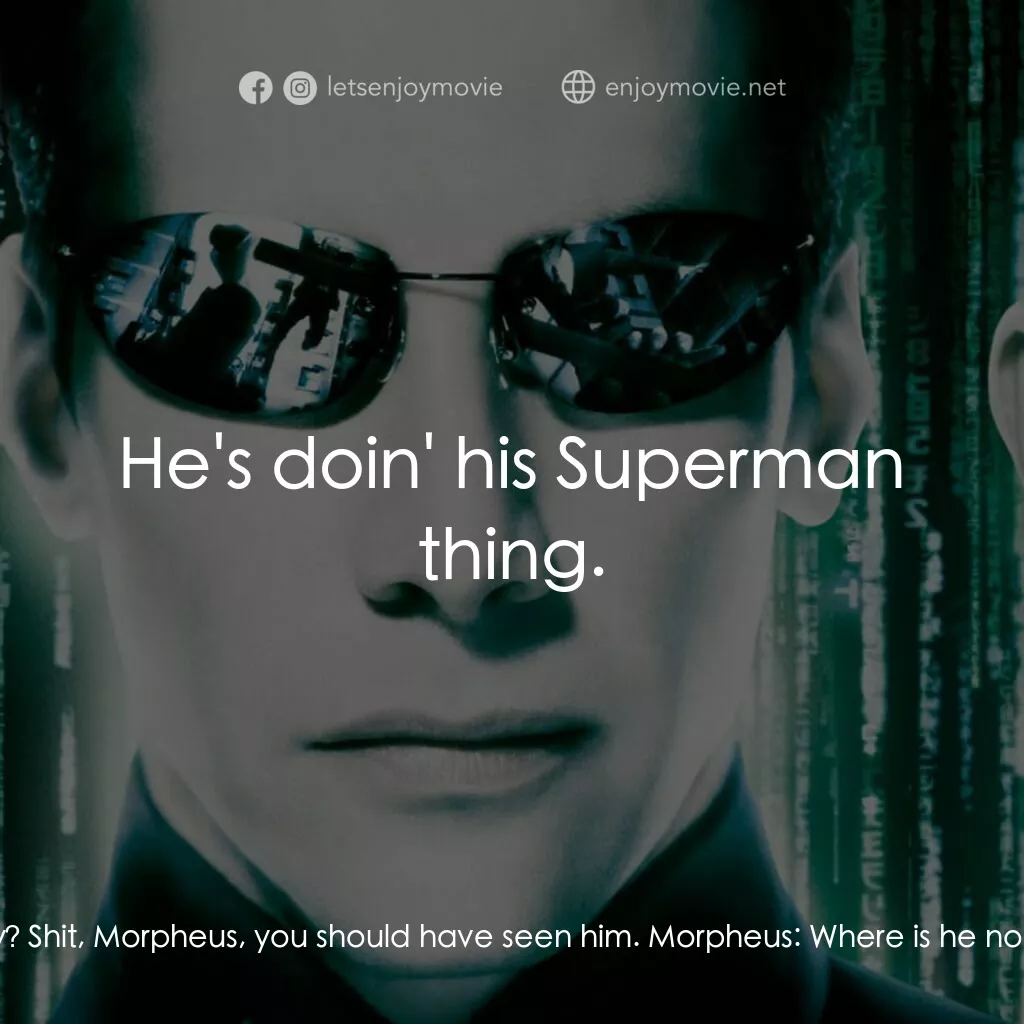駭客任務：重裝上陣電影對白：Trinity:  Is Neo okay? Link:  Okay? Shit, Morpheus, you should have seen him. Mor