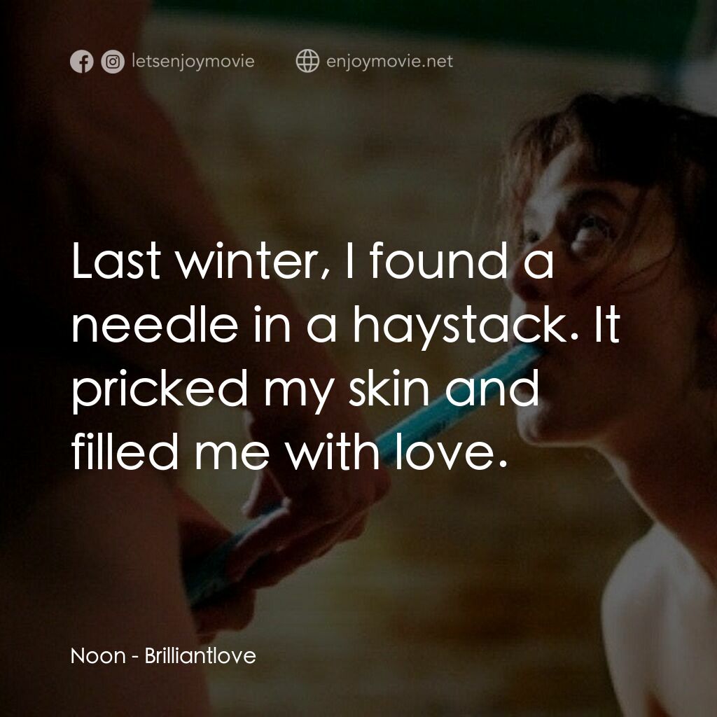Brilliantlove電影對白：Noon:  Last winter, I found a needle in a haystack. It pricked my skin and filled