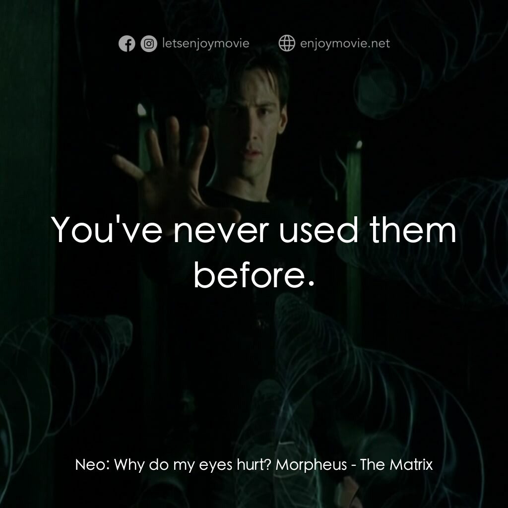 廿二世紀殺人網絡電影對白：Neo:  Why do my eyes hurt? Morpheus:  You've never used them before.