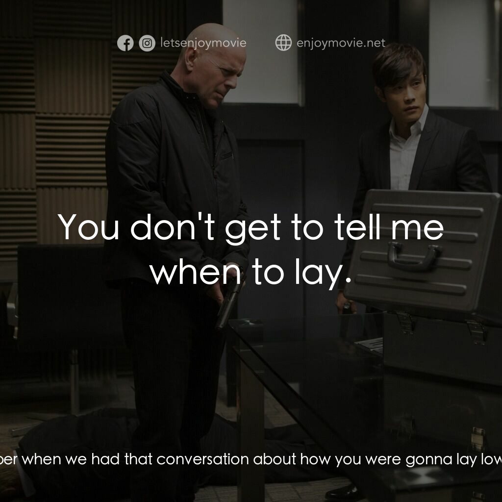 猛火爆 2電影對白：Frank:  Remember when we had that conversation about how you were gonna lay low? 