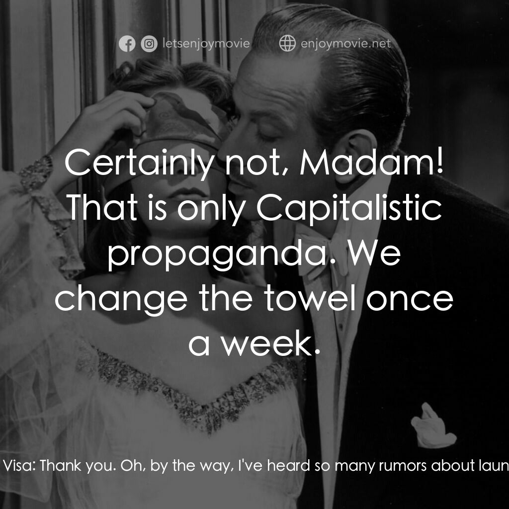 蘇俄艷史電影對白：Russian Visa Official:  Everything is in order. Enjoy your trip to Russia, Madam.