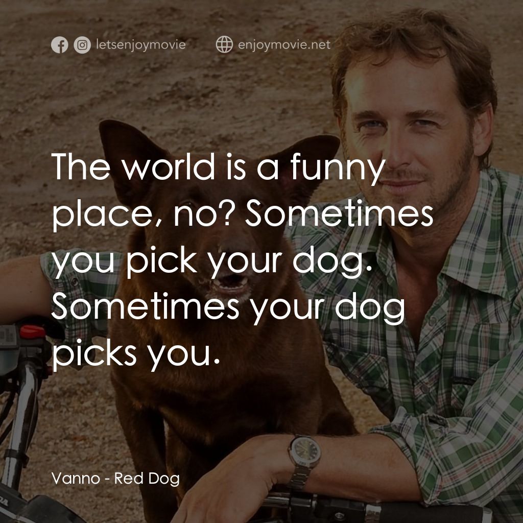 紅狗背包客經典對白：Vanno: The world is a funny place, no? Sometimes you pick your dog. Sometimes your dog picks you.