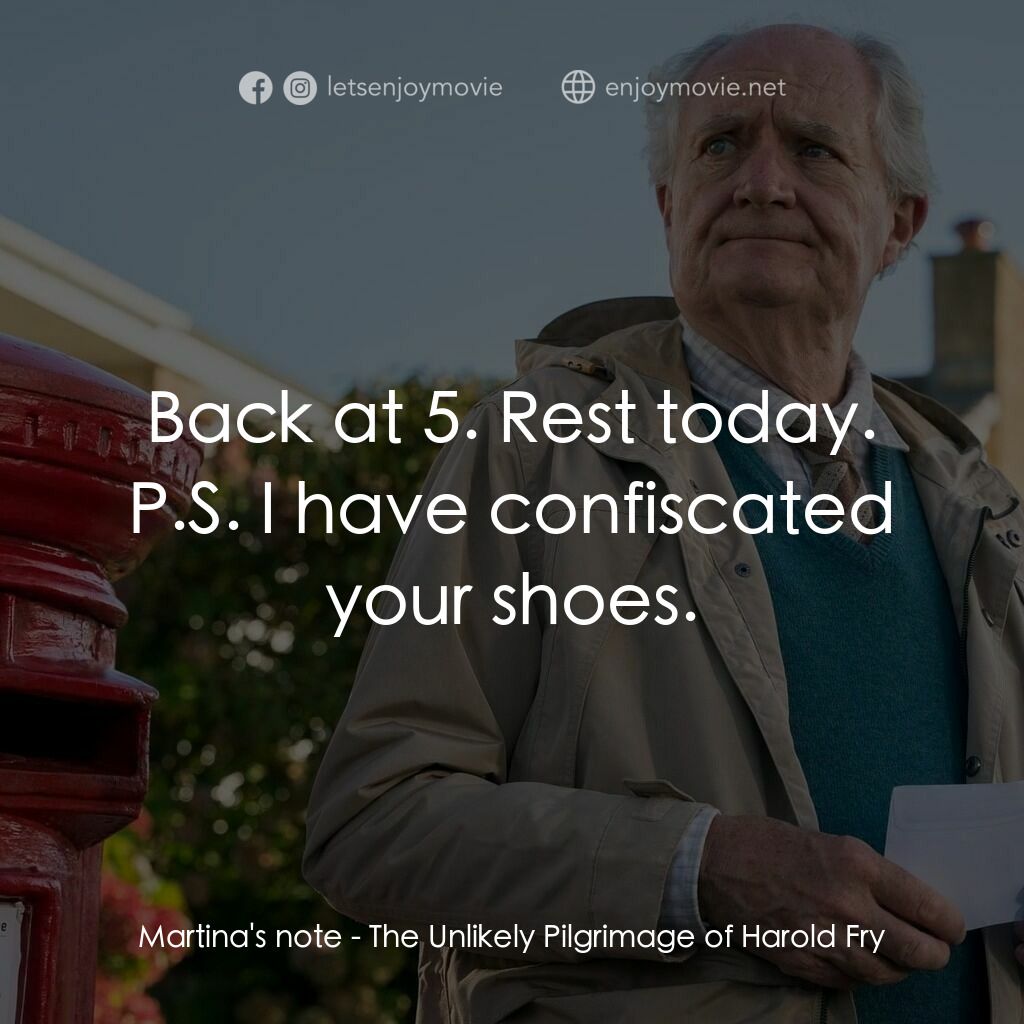 《一個人的朝聖》經典台詞：Martina's note:  Back at 5. Rest today. P.S. I ...