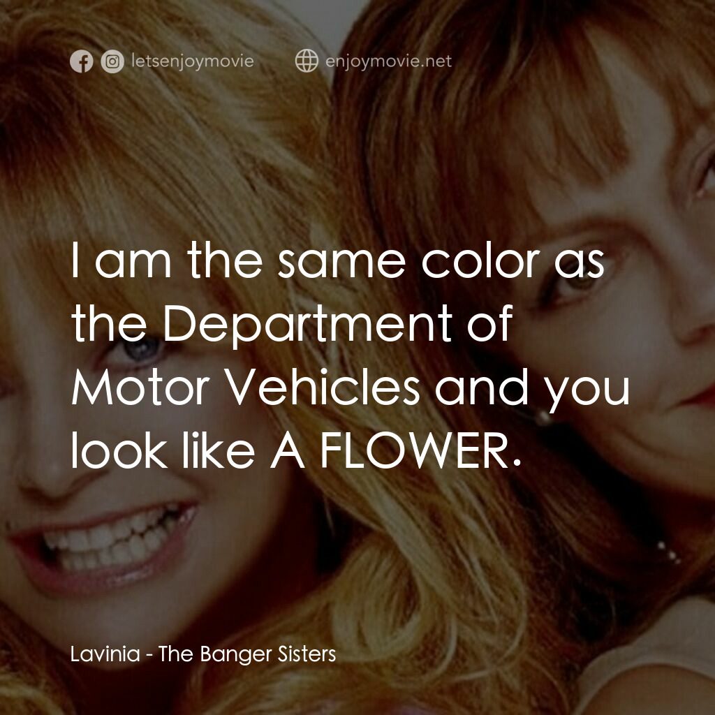 熱力師奶電影對白：Lavinia:  I am the same color as the Department of Motor Vehicles and you look li