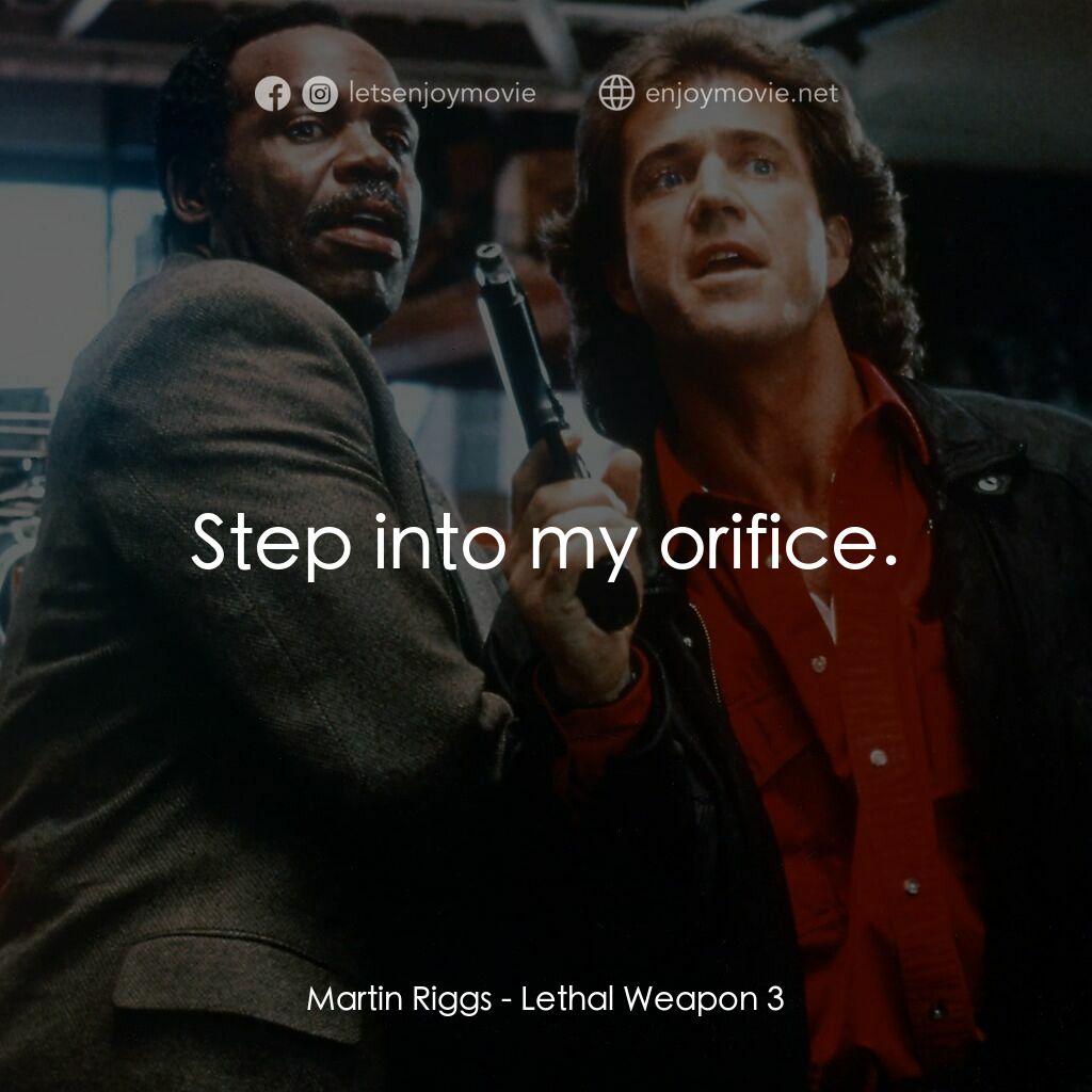 轟天炮第三集電影對白：Martin Riggs:  Step into my orifice.