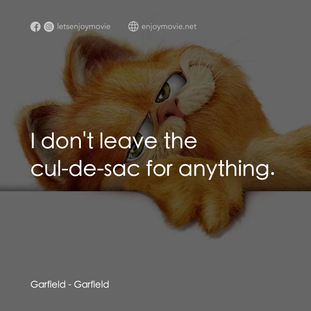 加菲貓電影對白：Garfield: I don't leave the cul-de-sac for anything.