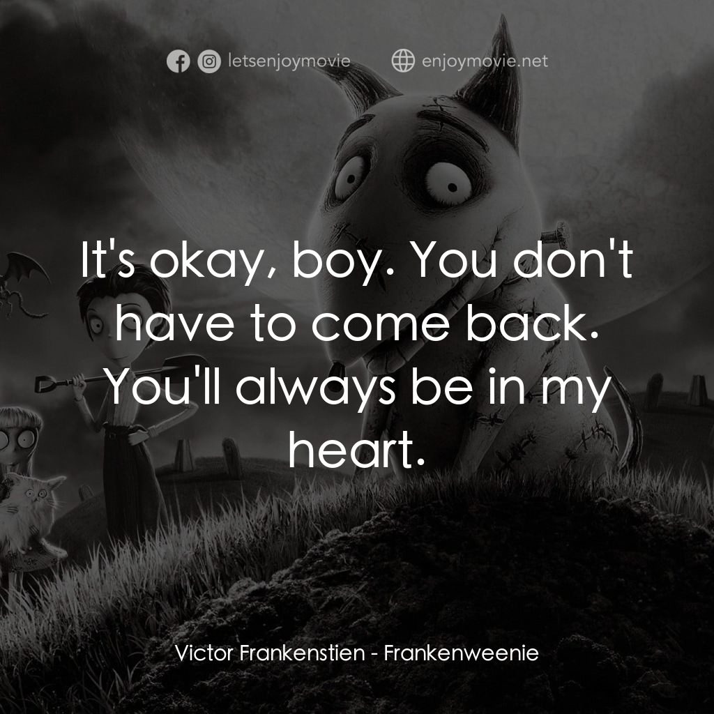 科學怪犬電影對白：Victor Frankenstien: It's okay, boy. You don't have to come back. You'll always b