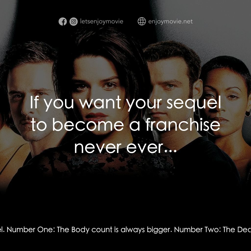 奪命狂呼2經典對白：Randy: The way I see it someone's out to make a sequel. You know cash in on all the movie murder 