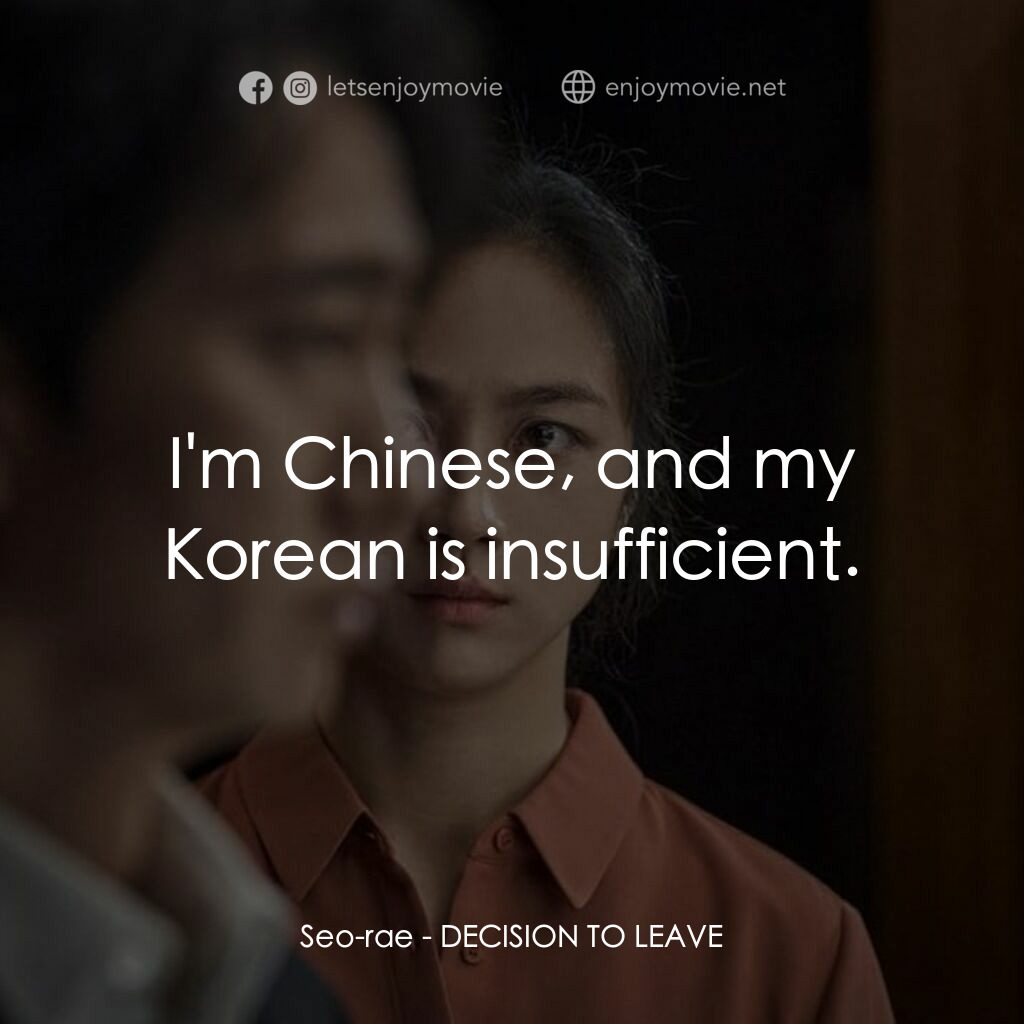 分手的決心電影對白：Seo-rae:  I'm Chinese, and my Korean is insufficient.
