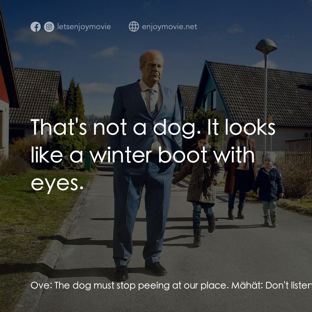 想死冇咁易電影對白：Ove:  The dog must stop peeing at our place. Mähät:  Don't listen to the mean old