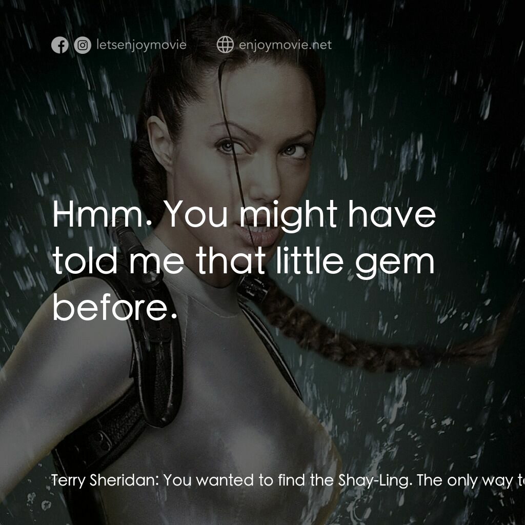 古墓奇兵：風起雲湧電影對白：Terry Sheridan:  You wanted to find the Shay-Ling. The only way to get into their