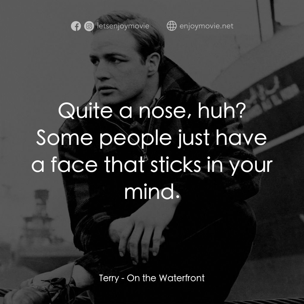 碼頭風雲電影對白：Terry: Quite a nose, huh? Some people just have a face that sticks in your mind.