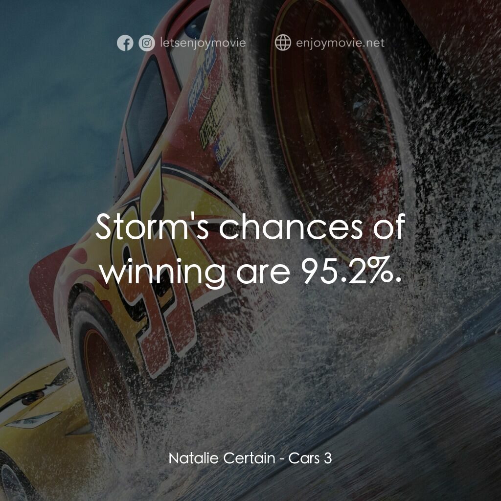 反斗車王3電影對白：Natalie Certain:  Storm's chances of winning are 95.2%.