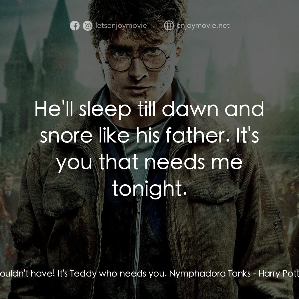 哈利波特：死神的聖物Ⅱ電影對白：Remus Lupin:  Remus Lupin:  You shouldn't have! It's Teddy who needs you. Nymphad