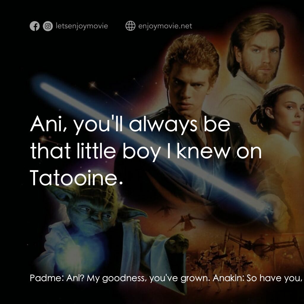 星球大戰前傳II：複製人侵略電影對白：Padme:  Ani? My goodness, you've grown. Anakin:  So have you, grown more beautifu